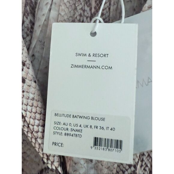 Zimmerman Bellitude Batwing Blouse Snakeskin Print Women's Size US 4 - Picture 6 of 12